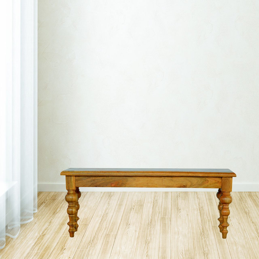 Solid Wood Bench with Turned Feet