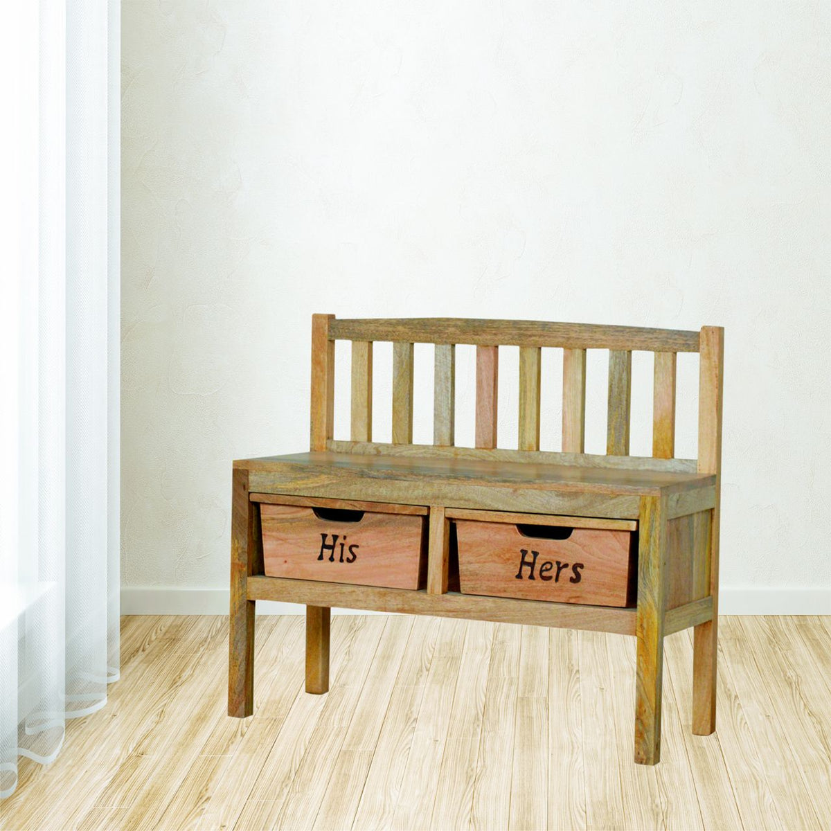 His & Hers Carved Storage Bench