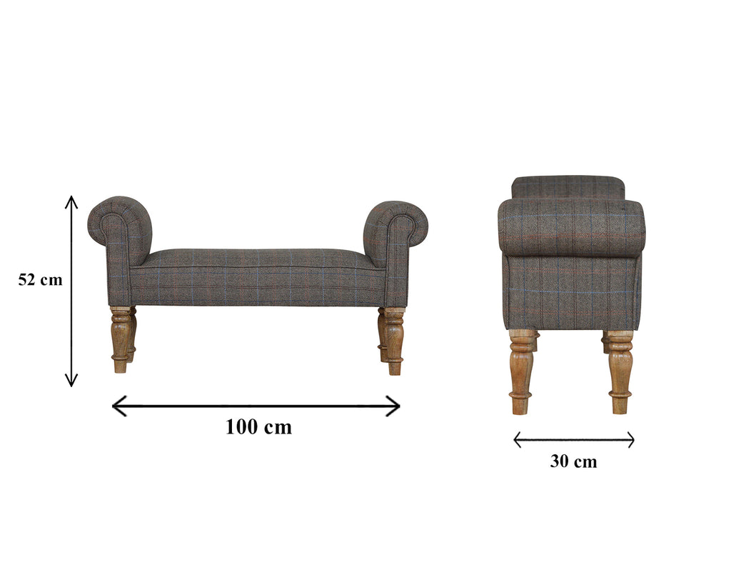 Multi Tweed Turned Bedroom Bench