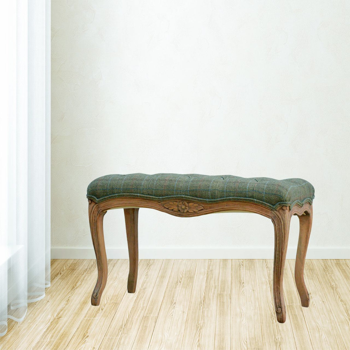 Multi Tweed Carved Bedroom Bench