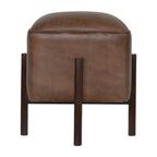Brown Solid Leather Footstool