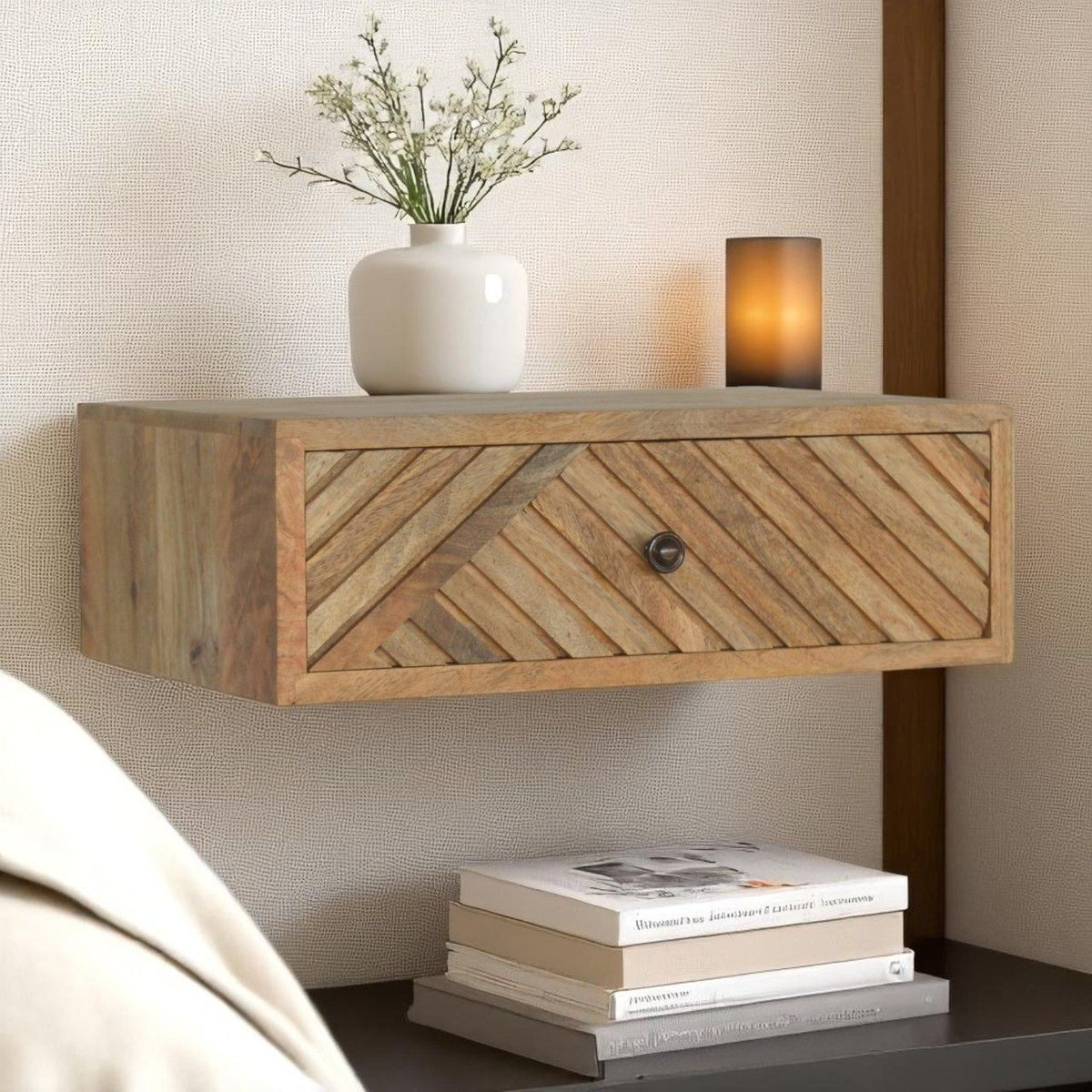 Floating Line Carved Bedside