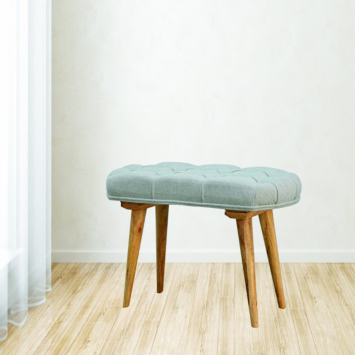Deep Button Grey Tweed Bench