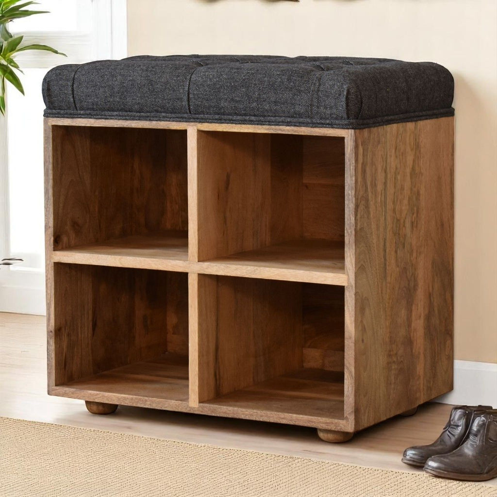 Mini Black Shoe Storage Footstool