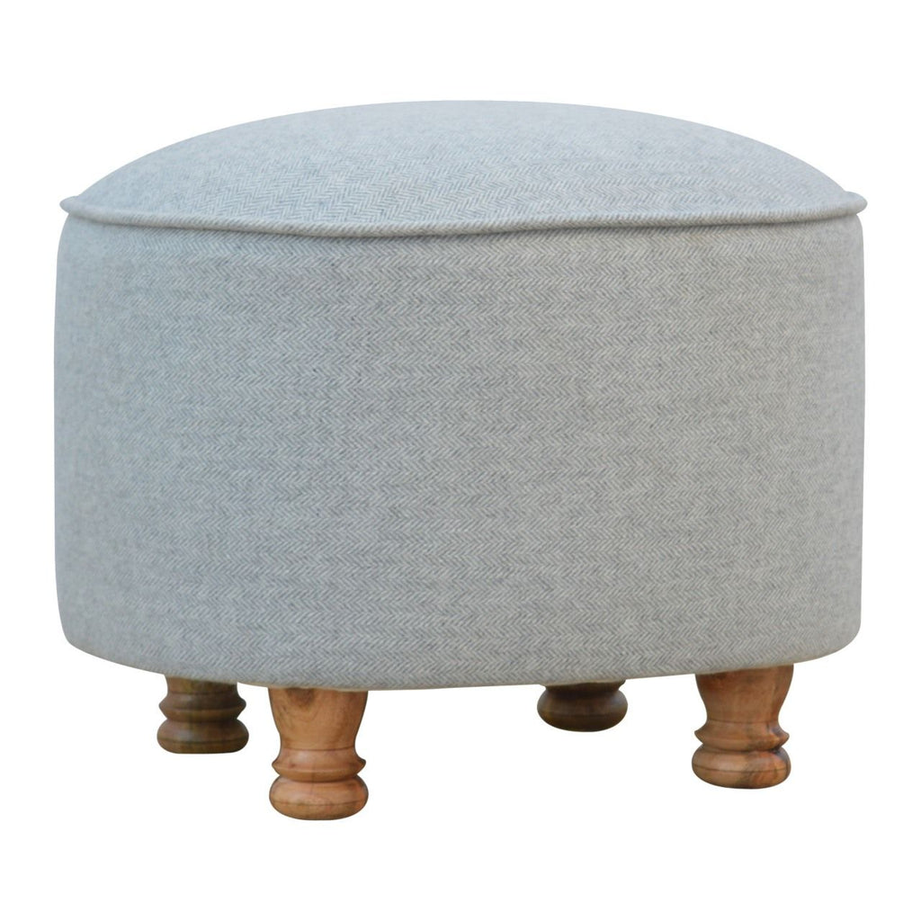 Light Grey Tweed Oval Footstool