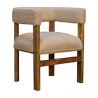 Cream Bouclé Solid Wood Chair