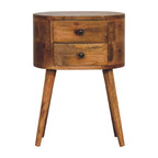 Mini Oak-Tone Rounded Bedside Table