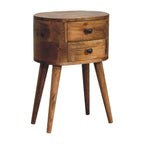 Mini Oak-Tone Rounded Bedside Table