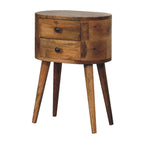 Mini Oak-Tone Rounded Bedside Table