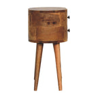 Mini Oak-Tone Rounded Bedside Table