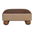 Vintage Leather Bouclé Ball Footstool