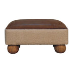 Vintage Leather Bouclé Ball Footstool
