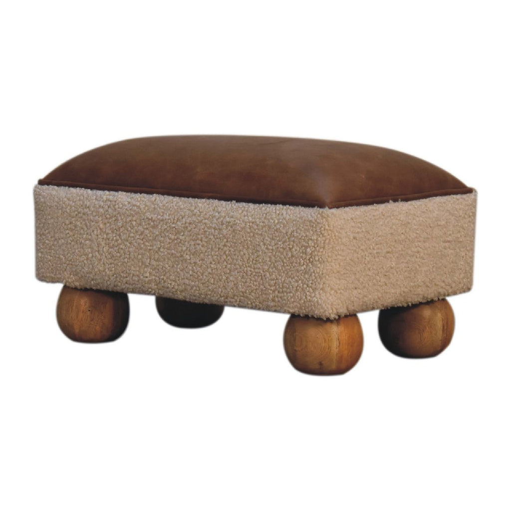 Vintage Leather Boucle Ball Footstool