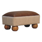 Vintage Leather Bouclé Ball Footstool