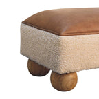 Vintage Leather Bouclé Ball Footstool