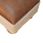 Vintage Leather Bouclé Ball Footstool