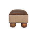 Vintage Leather Bouclé Ball Footstool