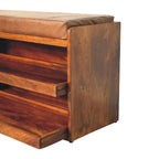 Buffalo Hide Pull-Out Chestnut Shoe Storage Bench