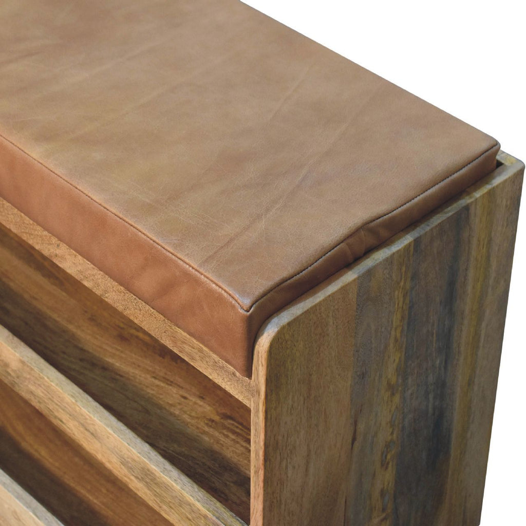 Buffalo Hide Oak-ish Shoe Storage Bench