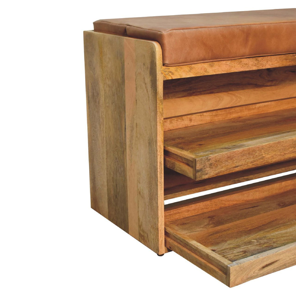 Buffalo Hide Oak-ish Shoe Storage Bench