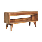 Oak-Tone Bench with Tan Leather Seatpad