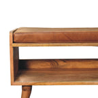 Oak-Tone Bench with Tan Leather Seatpad