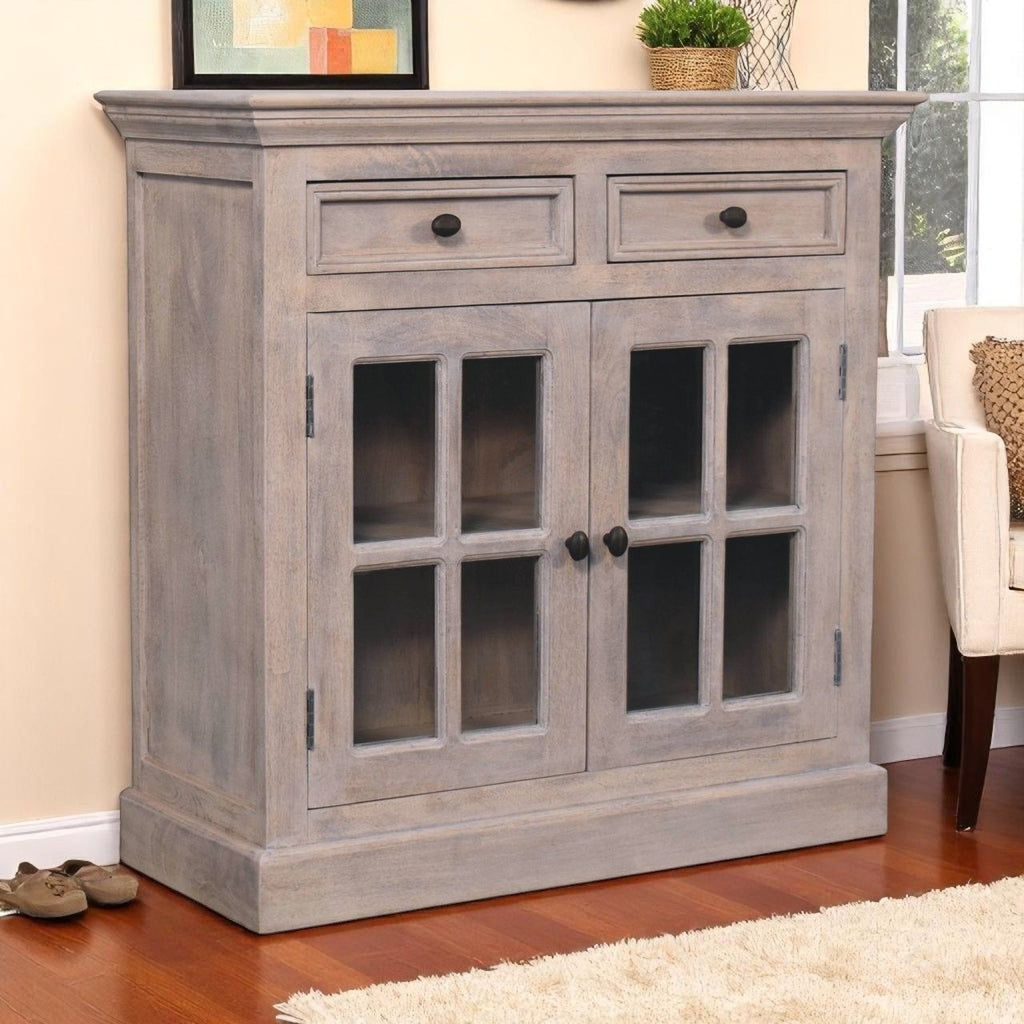 Stone Finish Cabinet with Glazed Doors