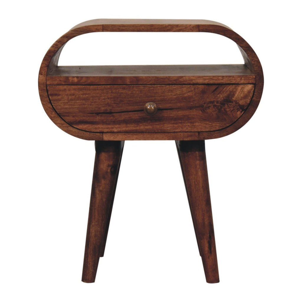 Honey Caramel Circular Bedside with Open Slot