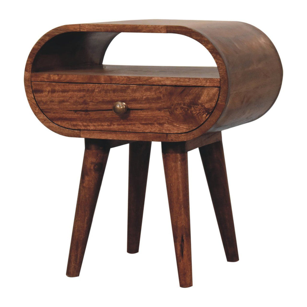 Honey Caramel Circular Bedside with Open Slot