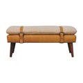 Bouclé & Tan Leather Bench