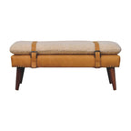 Bouclé & Tan Leather Bench