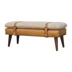 Bouclé & Tan Leather Bench