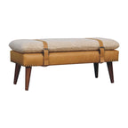 Bouclé & Tan Leather Bench