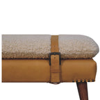 Bouclé & Tan Leather Bench