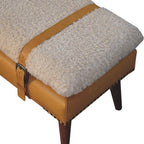 Bouclé & Tan Leather Bench