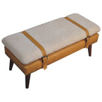 Bouclé & Tan Leather Bench