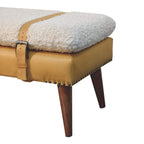 Bouclé & Tan Leather Bench