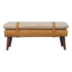 Bouclé & Tan Leather Bench