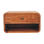 Curved Honey Caramel Wall-Mounted Bedside with Open Slot