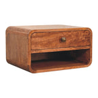 Curved Honey Caramel Wall-Mounted Bedside with Open Slot