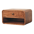 Curved Honey Caramel Wall-Mounted Bedside with Open Slot