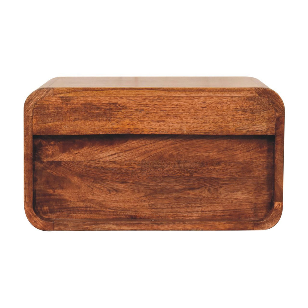 Curved Honey Caramel Wall Mounted Bedside with Open Slot