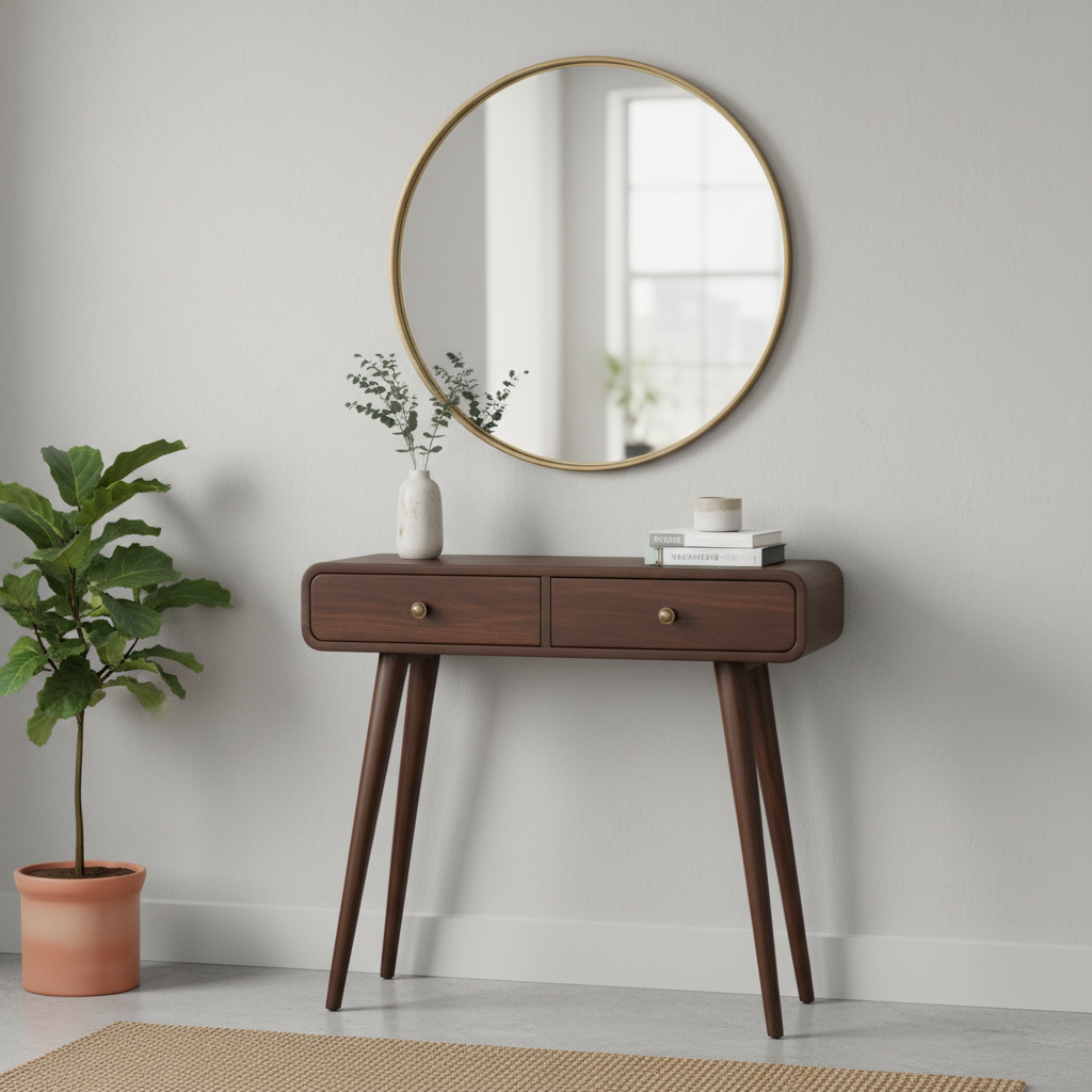 California Walnut Curved Hallway Table