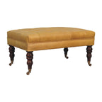 Honey Caramel Buffalo Tan Leather Ottoman with Castor Legs