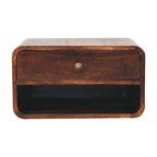 Curved California Walnut Wall-Mounted Bedside with Open Slot