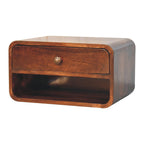 Curved California Walnut Wall-Mounted Bedside with Open Slot