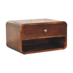 Curved California Walnut Wall-Mounted Bedside with Open Slot