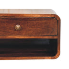 Curved California Walnut Wall-Mounted Bedside with Open Slot