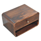 Curved California Walnut Wall-Mounted Bedside with Open Slot