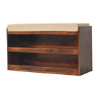 California Walnut & Mud Linen Pull-Out Shoe Bench